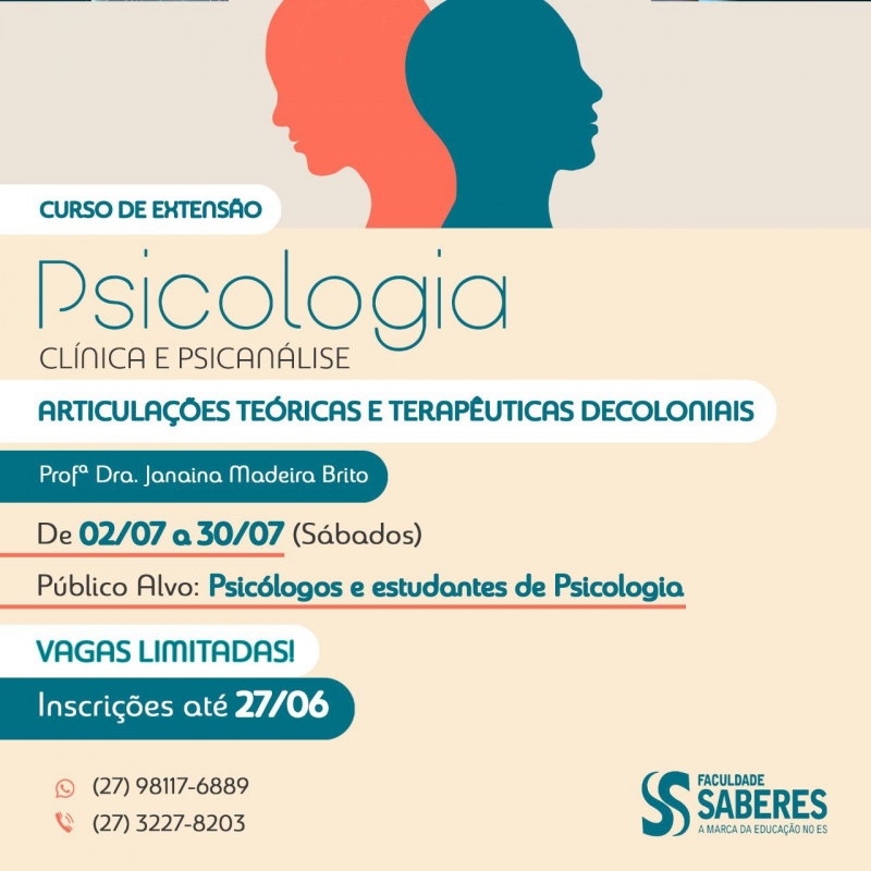 Curso de Extensão - Psicologia Clínica e Psicanálise: articulações teóricas e terapêuticas decoloniais.